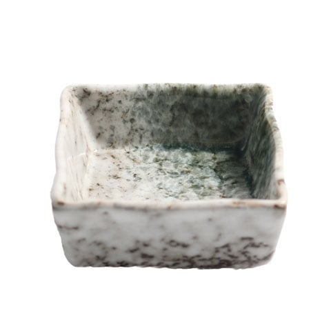 STONEWARE SQUARE CONDIMENT DISH L6.8xW6.8xH3cm, SPECKLED GREEN