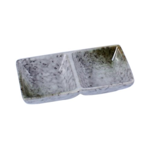 STONEWARE 2-COMPT SAUCE DISH L14xW7H2.8cm, SPECKLED GREEN