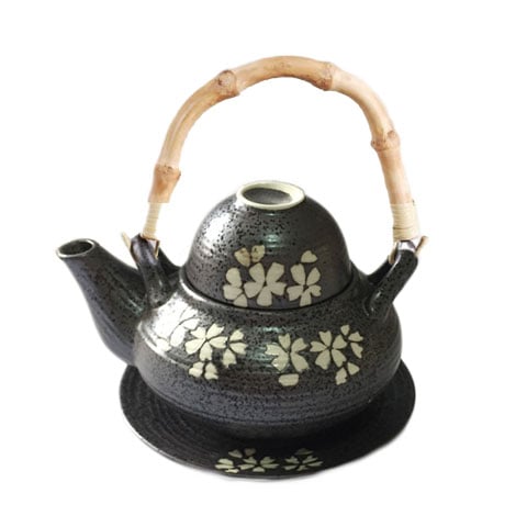 PORC SOUP TEAPOT L15xW11xH9cm, 0.25L, BLACK/WHITE FLOWER PRINT