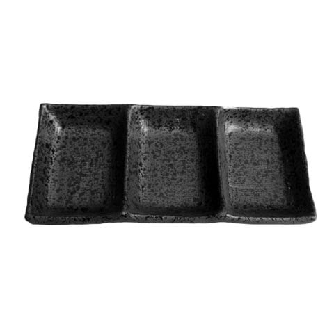 STONEWARE 3-COMPARTMENT DISH L19xW9xH2.6cm, SLATE BLACK