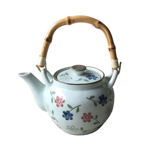 PORC JAP TEAPOT WITH CANE HANDLE Ø9.5xH11cm, 1L, WHITE/RED & BLUE FLOWER PRINT