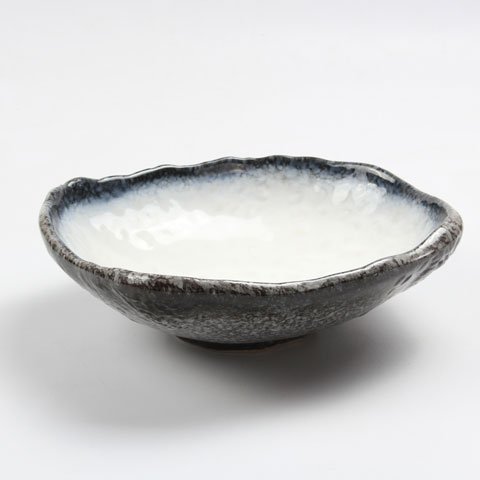 STONEWARE SAUCE DISH 10", GREY RIM