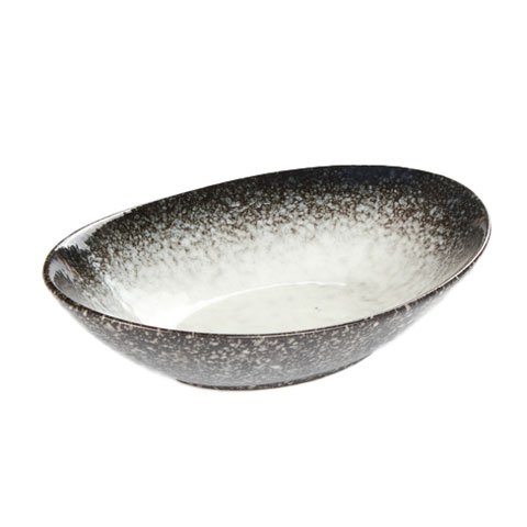 STONEWARE OVAL BOWL  L23xW16xH5.5cm, GREY RIM