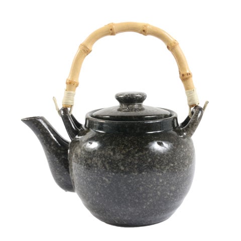 STONEWARE JAP TEAPOT WITH CANE HANDLE Ø9.5xH11cm, 1L, GREY RIM