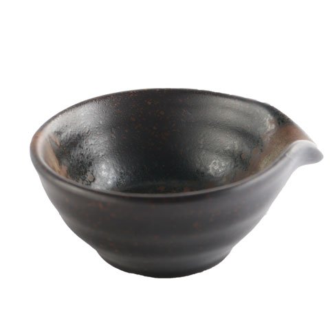 STONEWARE SAUCE BOWL w/LIP L9.5xW11xH4.5cm, BROWN/STRIPE STONE