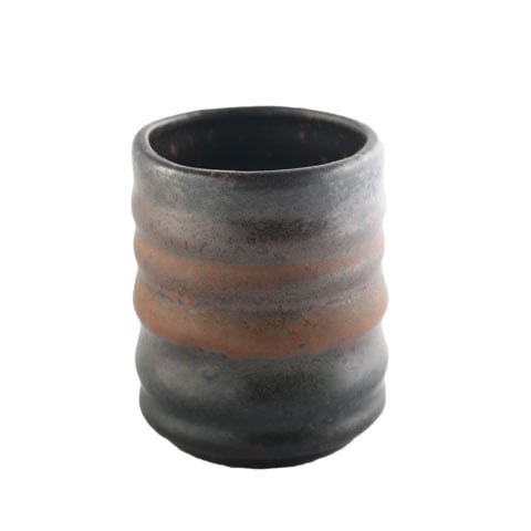 STONEWARE TEA CUP Ø6xH7.5cm, BROWN/STRIPE STONE