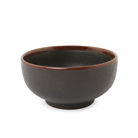 STONEWARE RD BOWL Ø6"xH3", BLACK w/BROWN RIM