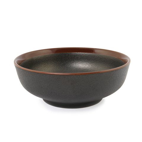 STONEWARE NOODLE BOWL Ø7.5", BLACK w/BROWN RIM