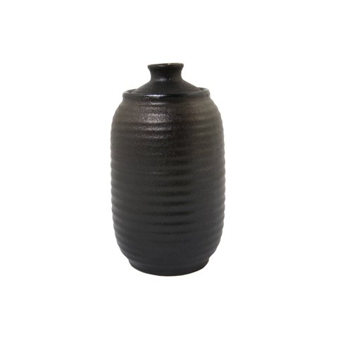 STONEWARE SAKE BOTTLE w/WARMER H7", 300ml, BLACK