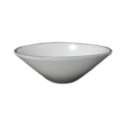 PORCELAIN DEEP BOWL Ø8", SPECKLED WHITE WITH BLUE RIM