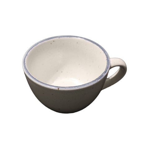 PORCELAIN CUP WITH HANDLE Ø6.25xH9.25cm, 150ml, SPECKLED WHITE WITH BLUE RIM