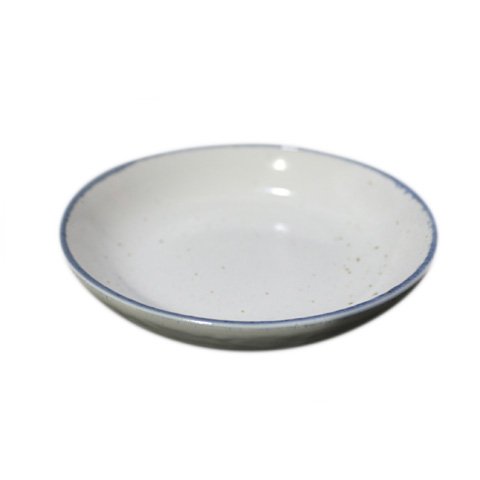 PORCELAIN DEEP COUPE PLATE Ø8.75", SPECKLED WHITE WITH BLUE RIM