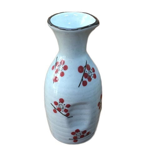 PORC SAKE BOTTLE Ø5xH15cm, 0.3L, WHITE/RED FLOWER PRINT