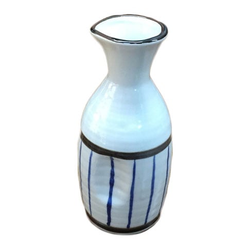 PORC SAKE BOTTLE Ø5xH15cm, 0.3L, WHITE/BLUE LINE