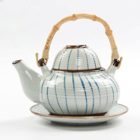 PORC SOUP TEAPOT L15xW11xH9cm, 0.25L, WHITE/BLUE LINE