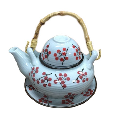 PORC SOUP TEAPOT L15xW11xH9cm, 0.25L, WHITE/RED FLOWER PRINT