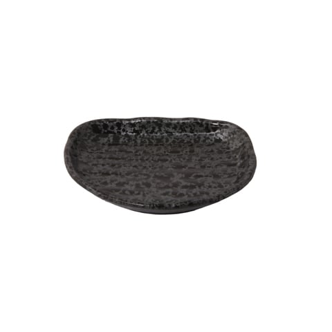 STONEWARE  STRIPED HALF-MOON SMALL DISH L10.6xW8.2xH1.8cm, SLATE BLACK