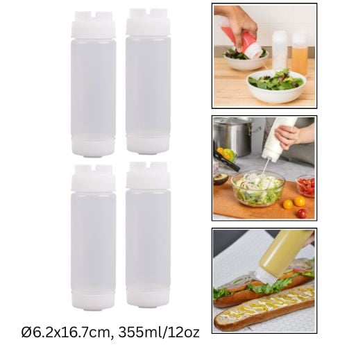 Safico Pro Polyethylene Dual-Way Fifo Squeeze Bottle Ø6.2X16.7cm, 355Ml/12Oz, Translucent, 4Pcs/Pkt