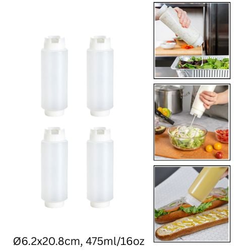Safico Pro Polyethylene Dual-Way Fifo Squeeze Bottle Ø6.2X20.8cm, 475Ml/16Oz, Translucent, 4Pcs/Pkt