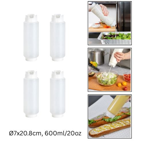 Safico Pro Polyethylene Dual-Way Fifo Squeeze Bottle Ø7X20.8cm, 600Ml/20Oz, Translucent, 4Pcs/Pkt
