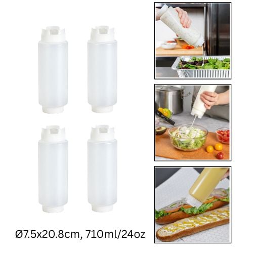 Safico Pro Polyethylene Dual-Way Fifo Squeeze Bottle Ø7.5X20.8cm, 710Ml/24Oz, Translucent, 4Pcs/Pkt