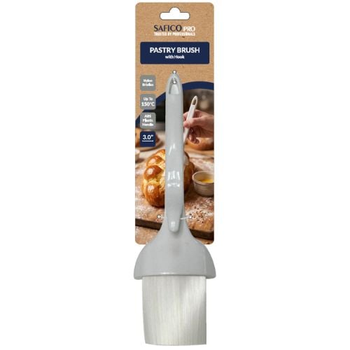 Safico Pro Plastic Pastry Brush With Hook, 3" Flat Nylon Bristles, White