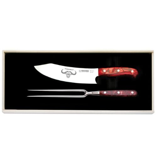 Giesser Premiumcut Carving Set C/W Chef's No 1 Knife 20cm And Stainless Steel Fork 21cm, Acrylic Handle, Red Diamond