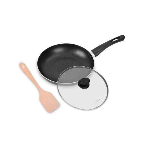 Zebra Non-Stick Frying Pan Ø24cm With Glass Lid & Wooden Turner, Wisdom
