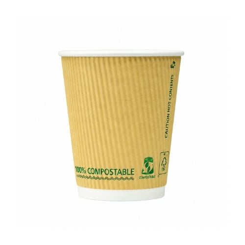 Bfooding Bamboo Fibre Ripple Wall Cup W/Eco Message Ø8x5.6xH9cm, 8Oz, 25 Pcs/Pkt, 20Pkts/Ctn