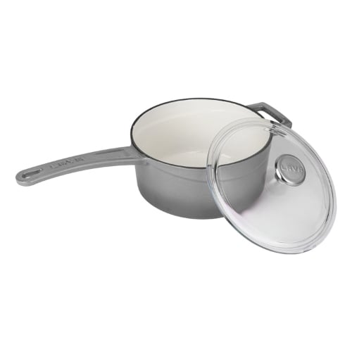 Lava Cast Iron Round Sauce Pan With Metal Handle Ø16cm Inner Cream, Grey