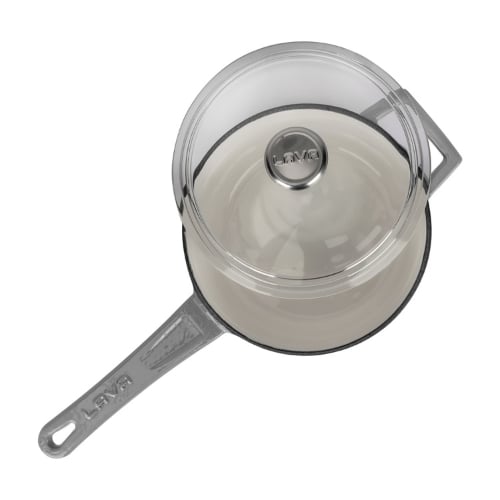 Lava Cast Iron Round Sauce Pan With Metal Handle Ø16cm Inner Cream, Grey