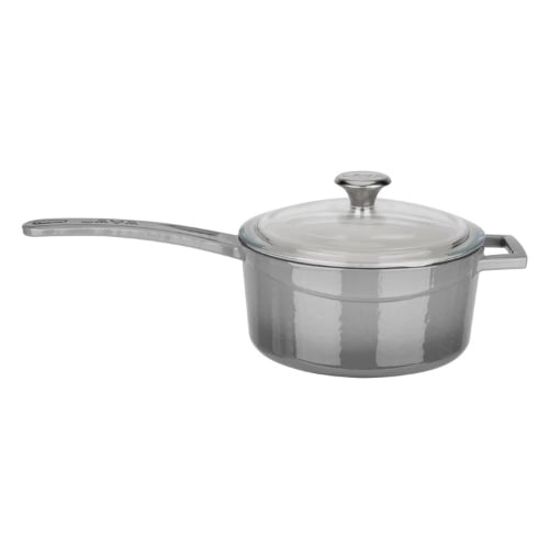 Lava Cast Iron Round Sauce Pan With Metal Handle Ø16cm Inner Cream, Grey