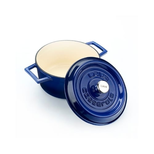 Lava Cast Iron Round Casserole Ø20cm Inner Cream, Blue, Trendy