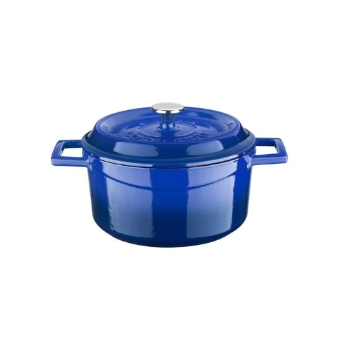 Lava Cast Iron Round Casserole Ø20cm Inner Cream, Blue, Trendy