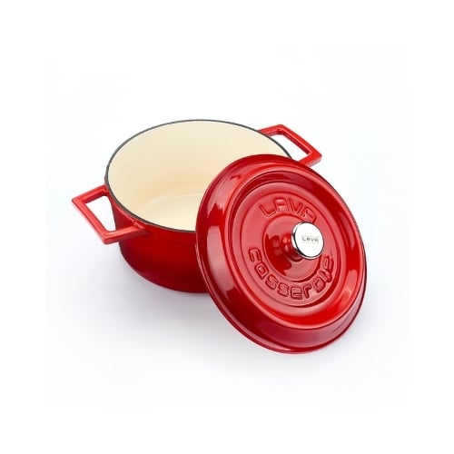 Lava Cast Iron Round Casserole Ø20cm Inner Cream, Red, Trendy