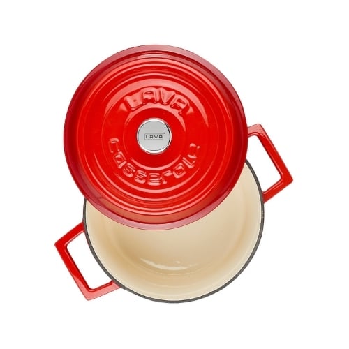 Lava Cast Iron Round Casserole Ø20cm Inner Cream, Red, Trendy