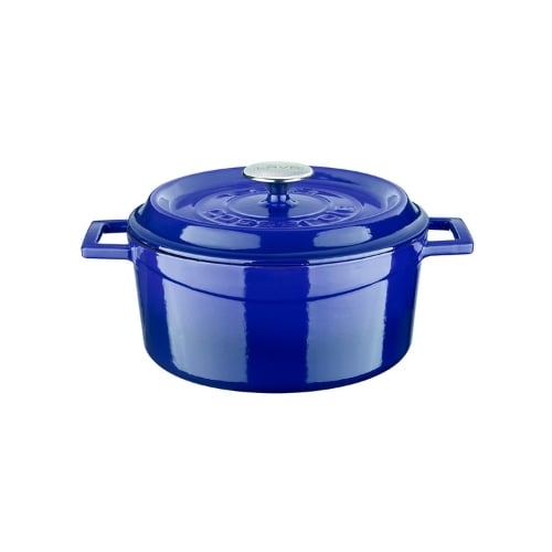 Lava Cast Iron Round Casserole Ø24cm Inner Cream, Blue, Trendy