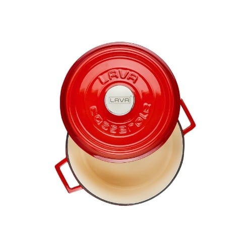 Lava Cast Iron Round Casserole Ø24cm Inner Cream, Red, Trendy