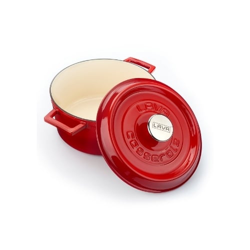 Lava Cast Iron Round Casserole Ø24cm Inner Cream, Red, Trendy