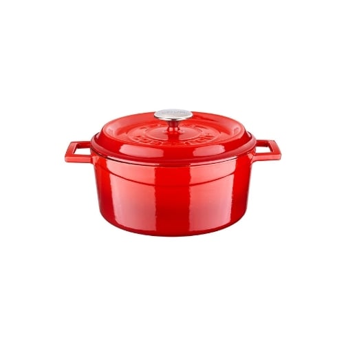 Lava Cast Iron Round Casserole Ø24cm Inner Cream, Red, Trendy