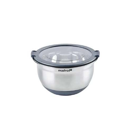 Mastrad Stainless Steel Mixing Bowl With Lid Ø16cm, 1.0L, Grey