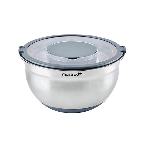 Mastrad Stainless Steel Mixing Bowl With Lid Ø20cm, 3L, Grey