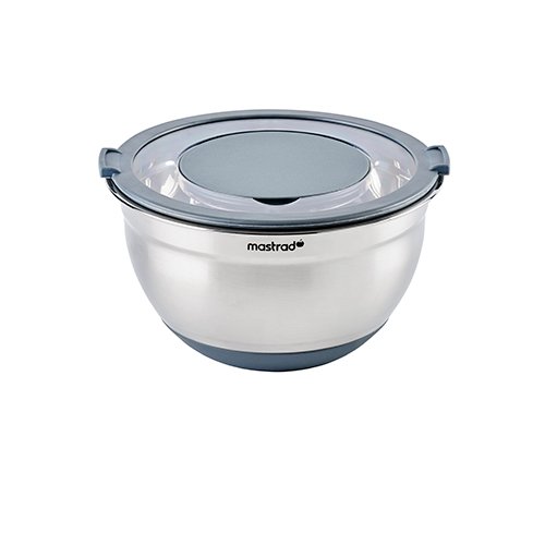 Mastrad Stainless Steel Mixing Bowl With Lid Ø24cm, 4.5L, Grey