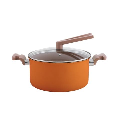 Safico Pro Aluminium Nonstick Ceramic Induction Usable Casserole With Standable Handle Ø24X12cm, 5.3L, Orange
