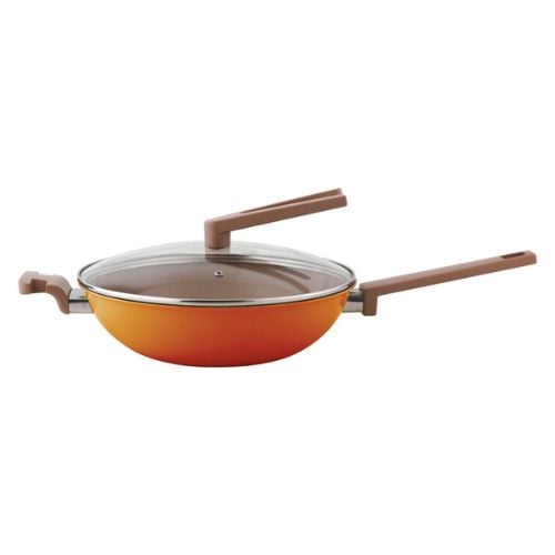 Safico Pro Aluminium Nonstick Ceramic Induction Usable Wokpan With Standable Handle Ø28xH8cm, Orange