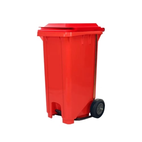 Vicando HDPE Mobile Refuse Bin With Pedal & 2 Wheels L55xW47xH95cm,120L, Red