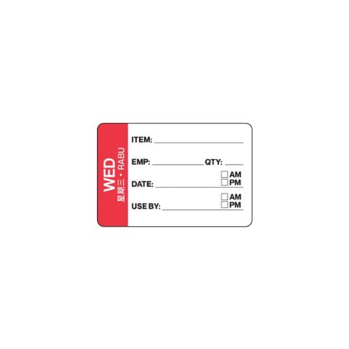 Rectangle Removable Food Rotation Label Wednesday L7.5xW5cm 500Pcs/Roll, 24Rolls/Ctn