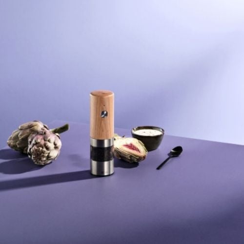 Ad Hoc Ash Wood Electric Pepper And Salt Mill With Ceramic Grinder USBRechargeable Ø5xH17cm, I.Mill, Ceracut