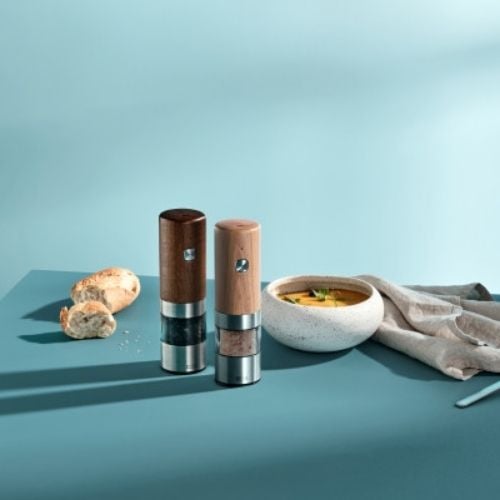 Ad Hoc Ash Wood Electric Pepper And Salt Mill With Ceramic Grinder USBRechargeable Ø5xH17cm, I.Mill, Ceracut