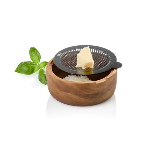 AdHoc Cutnserve Wooden Round Table Fine Grater Ø12.5xH5cm, Natural & Black,